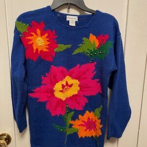 VTG Eminent Sweater Women’s Medium Blue Flowers